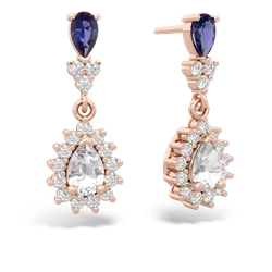 Lab Sapphire Halo Pear Dangle 14K Rose Gold earrings E1882