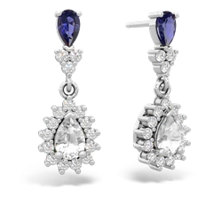 Lab Sapphire Halo Pear Dangle 14K White Gold earrings E1882