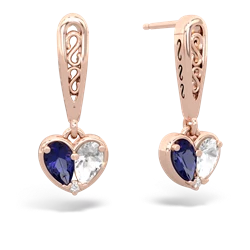 Lab Sapphire Filligree Heart 14K Rose Gold earrings E5070