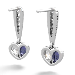 Lab Sapphire Filligree Heart 14K White Gold earrings E5070