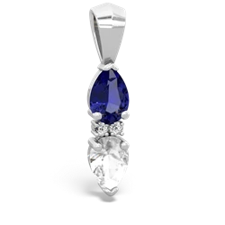 Lab Sapphire Bowtie Drop 14K White Gold pendant P0865