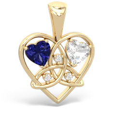 Lab Sapphire Celtic Trinity Heart 14K Yellow Gold pendant P5331