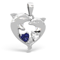 Lab Sapphire Dolphin Heart 14K White Gold pendant P5820