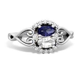 Lab Sapphire Love Nest 14K White Gold ring R5860