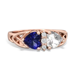 Lab Sapphire Celtic Knot Double Heart 14K Rose Gold ring R5040