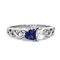 Lab Sapphire Heart To Heart Braid 14K White Gold ring R5870