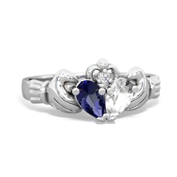 Lab Sapphire 'Our Heart' Claddagh 14K White Gold ring R2388