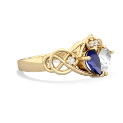 Lab Sapphire 'One Heart' Celtic Knot Claddagh 14K Yellow Gold ring R5322