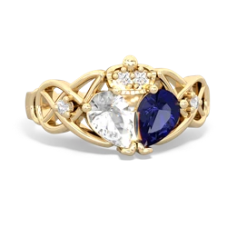 Lab Sapphire 'One Heart' Celtic Knot Claddagh 14K Yellow Gold ring R5322