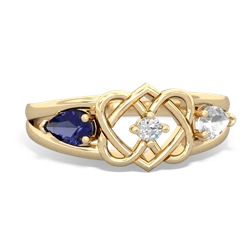 Lab Sapphire Hearts Intertwined 14K Yellow Gold ring R5880