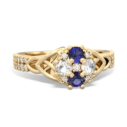 Lab Sapphire Celtic Knot Cluster Engagement 14K Yellow Gold ring R26443RD