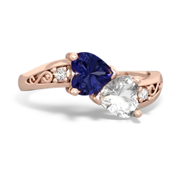 Lab Sapphire Snuggling Hearts 14K Rose Gold ring R2178