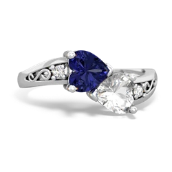 Lab Sapphire Snuggling Hearts 14K White Gold ring R2178