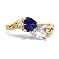 Lab Sapphire Snuggling Hearts 14K Yellow Gold ring R2178