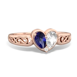 Lab Sapphire Filligree 'One Heart' 14K Rose Gold ring R5070