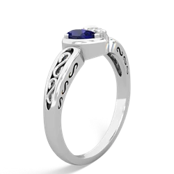 Lab Sapphire Filligree 'One Heart' 14K White Gold ring R5070