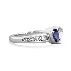 Lab Sapphire Filligree 'One Heart' 14K White Gold ring R5070