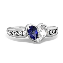 Lab Sapphire Filligree 'One Heart' 14K White Gold ring R5070