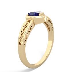 Lab Sapphire Filligree 'One Heart' 14K Yellow Gold ring R5070