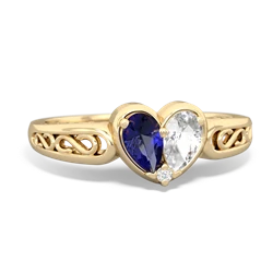 Lab Sapphire Filligree 'One Heart' 14K Yellow Gold ring R5070