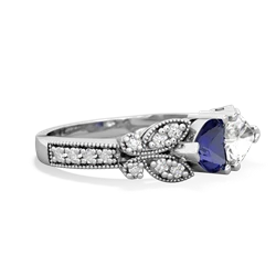 Lab Sapphire Diamond Butterflies 14K White Gold ring R5601