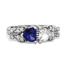 Lab Sapphire Diamond Butterflies 14K White Gold ring R5601