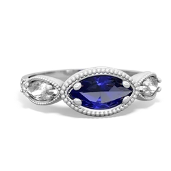 Lab Sapphire Milgrain Marquise 14K White Gold ring R5700