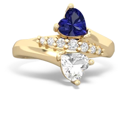 Lab Sapphire Heart To Heart 14K Yellow Gold ring R2064