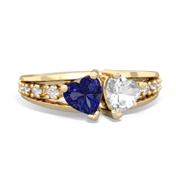 Lab Sapphire Heart To Heart 14K Yellow Gold ring R3342