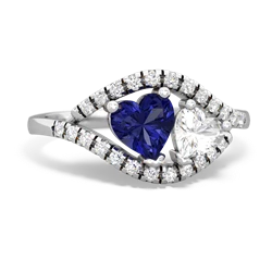 Lab Sapphire Mother And Child 14K White Gold ring R3010