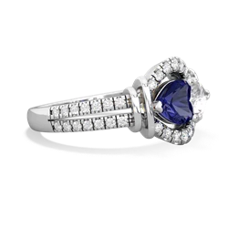 Lab Sapphire Art-Deco Keepsake 14K White Gold ring R5630