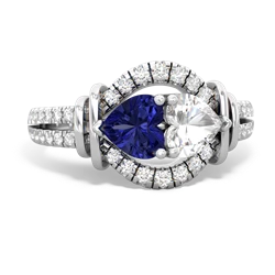 Lab Sapphire Art-Deco Keepsake 14K White Gold ring R5630