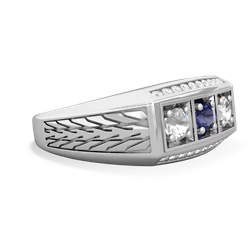 Lab Sapphire Three Stone Tire Tread Men's 14K White Gold ring R0520