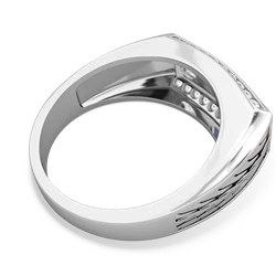 Lab Sapphire Three Stone Tire Tread Men's 14K White Gold ring R0520