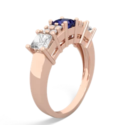 Lab Sapphire Three Stone Diamond Cluster 14K Rose Gold ring R2592