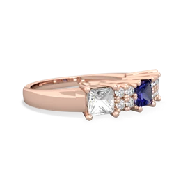 Lab Sapphire Three Stone Diamond Cluster 14K Rose Gold ring R2592