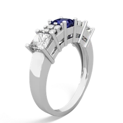 Lab Sapphire Three Stone Diamond Cluster 14K White Gold ring R2592