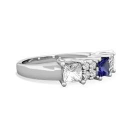 Lab Sapphire Three Stone Diamond Cluster 14K White Gold ring R2592