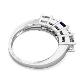 Lab Sapphire Three Stone Diamond Cluster 14K White Gold ring R2592