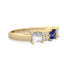 Lab Sapphire Three Stone Diamond Cluster 14K Yellow Gold ring R2592