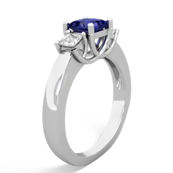 Lab Sapphire Three Stone Trellis 14K White Gold ring R4015