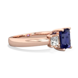 Lab Sapphire Three Stone Emerald-Cut Trellis 14K Rose Gold ring R4021