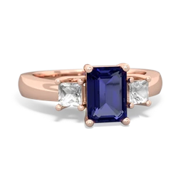 Lab Sapphire Three Stone Emerald-Cut Trellis 14K Rose Gold ring R4021