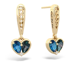London Topaz Filligree Heart 14K Yellow Gold earrings E5070