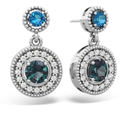 London Topaz Halo Dangle 14K White Gold earrings E5319