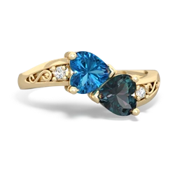 London Topaz Snuggling Hearts 14K Yellow Gold ring R2178