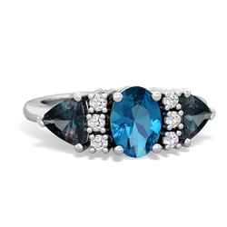 London Topaz Antique Style Three Stone 14K White Gold ring R2186