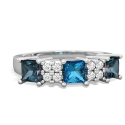 London Topaz Three Stone Diamond Cluster 14K White Gold ring R2592