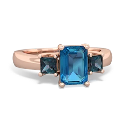 London Topaz Three Stone Emerald-Cut Trellis 14K Rose Gold ring R4021