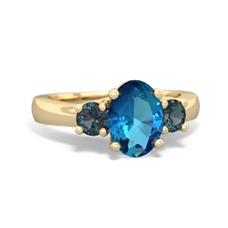 London Topaz Three Stone Oval Trellis 14K Yellow Gold ring R4024